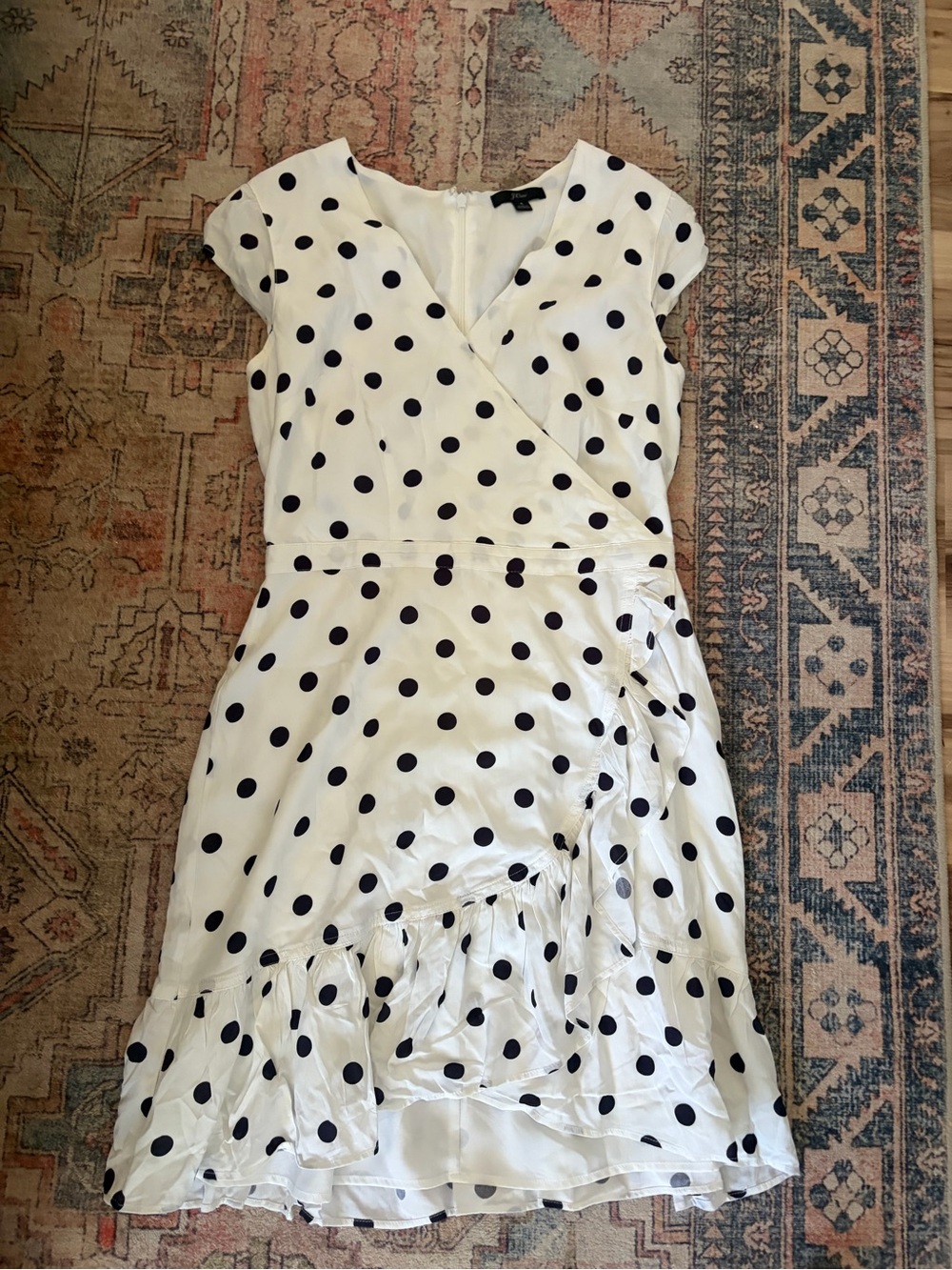 J. Crew White Mini Wrap Dress with Black Polka Dots